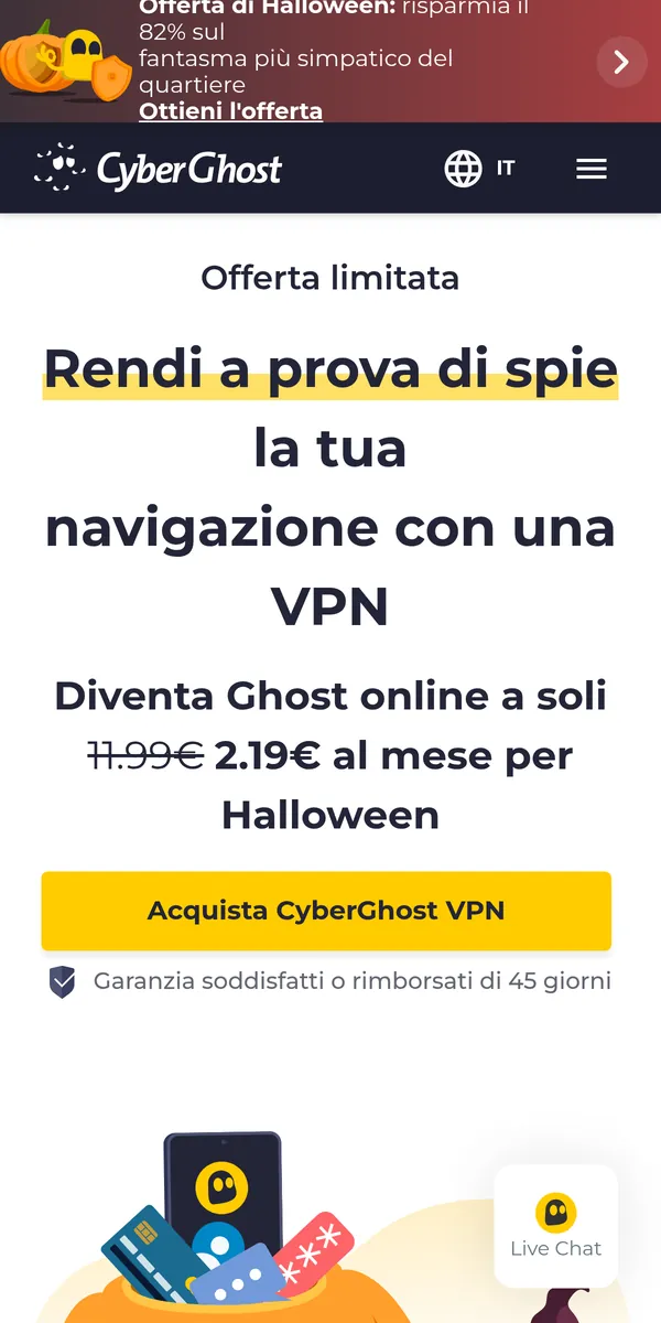 Homepage di CyberGhost su smartphone – alla prova: miglior VPN in Italia