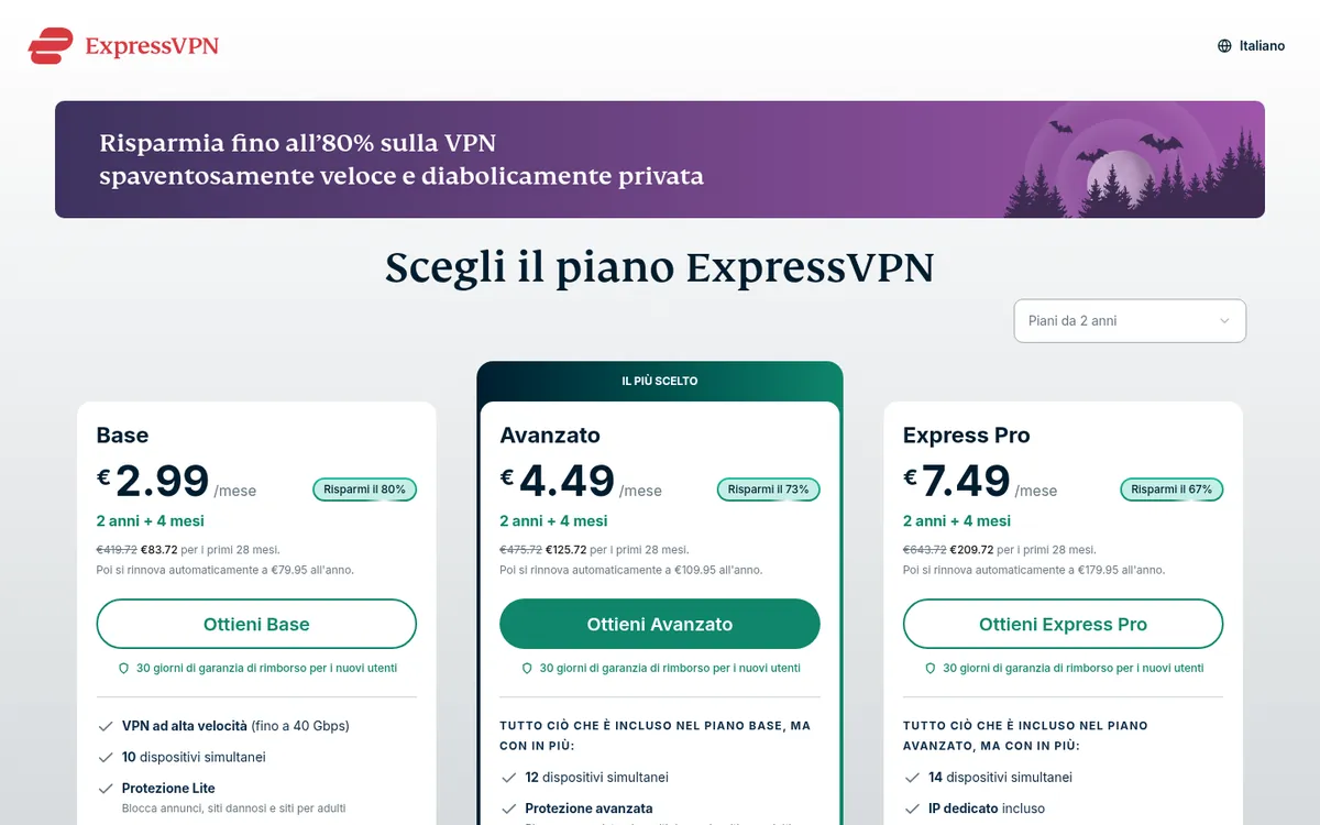 Pagina dei prezzi di ExpressVPN – alla prova: miglior VPN in Italia