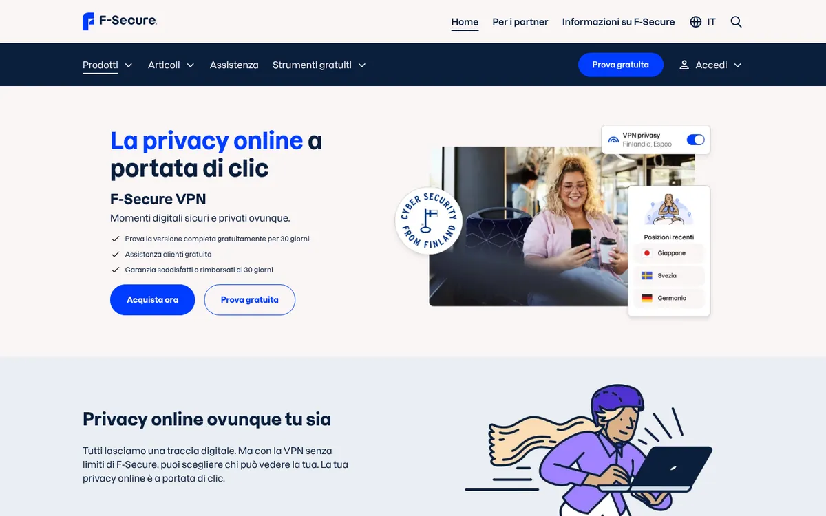 Homepage di F-Secure VPN su computer – alla prova: miglior VPN in Italia
