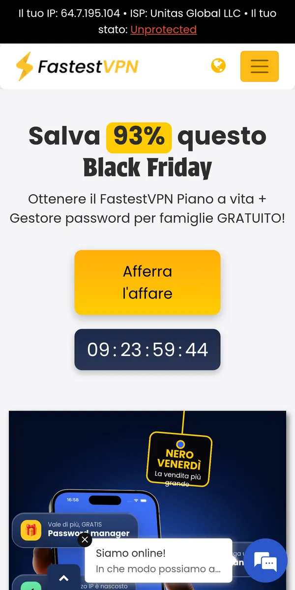 Homepage di FastestVPN su smartphone – alla prova: miglior VPN in Italia