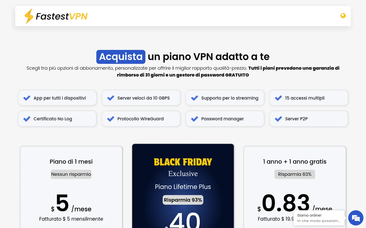 Pagina dei prezzi di FastestVPN – alla prova: miglior VPN in Italia