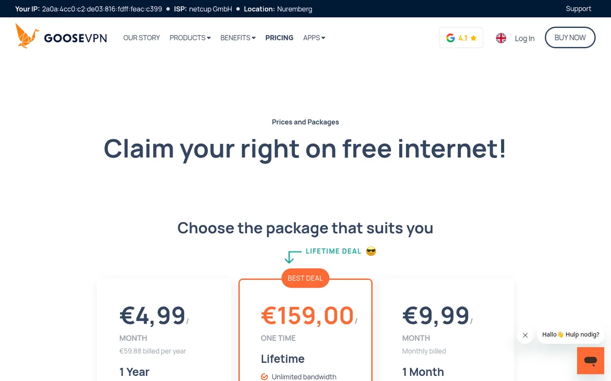 Pagina dei prezzi di Goose VPN – alla prova: miglior VPN in Italia