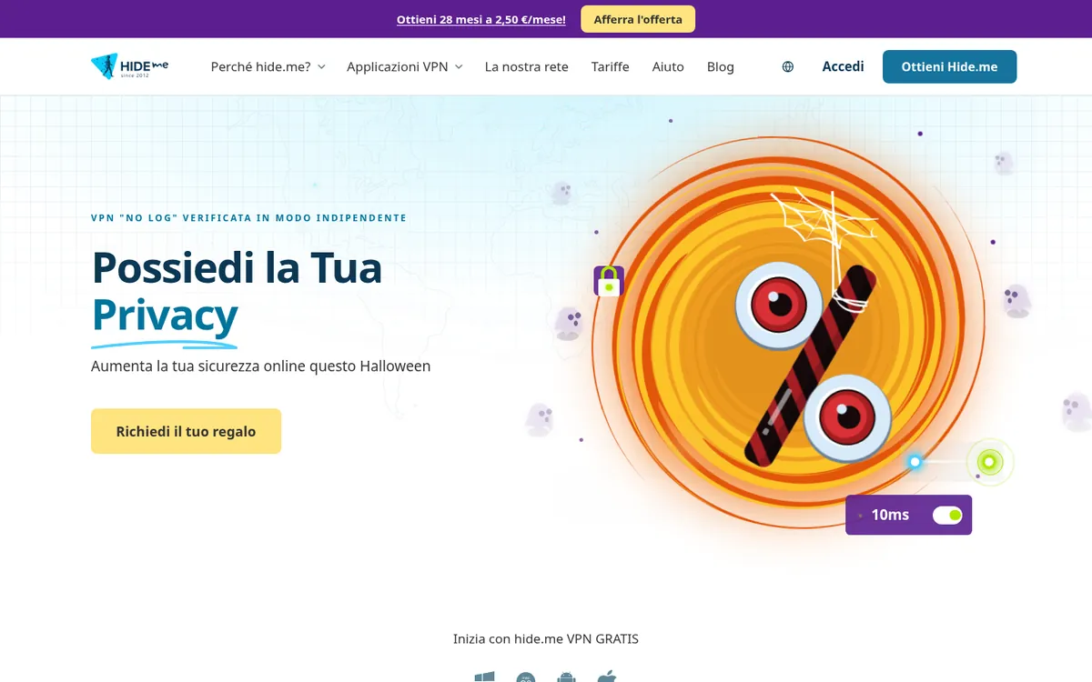 Homepage di hide.me su computer – alla prova: miglior VPN in Italia