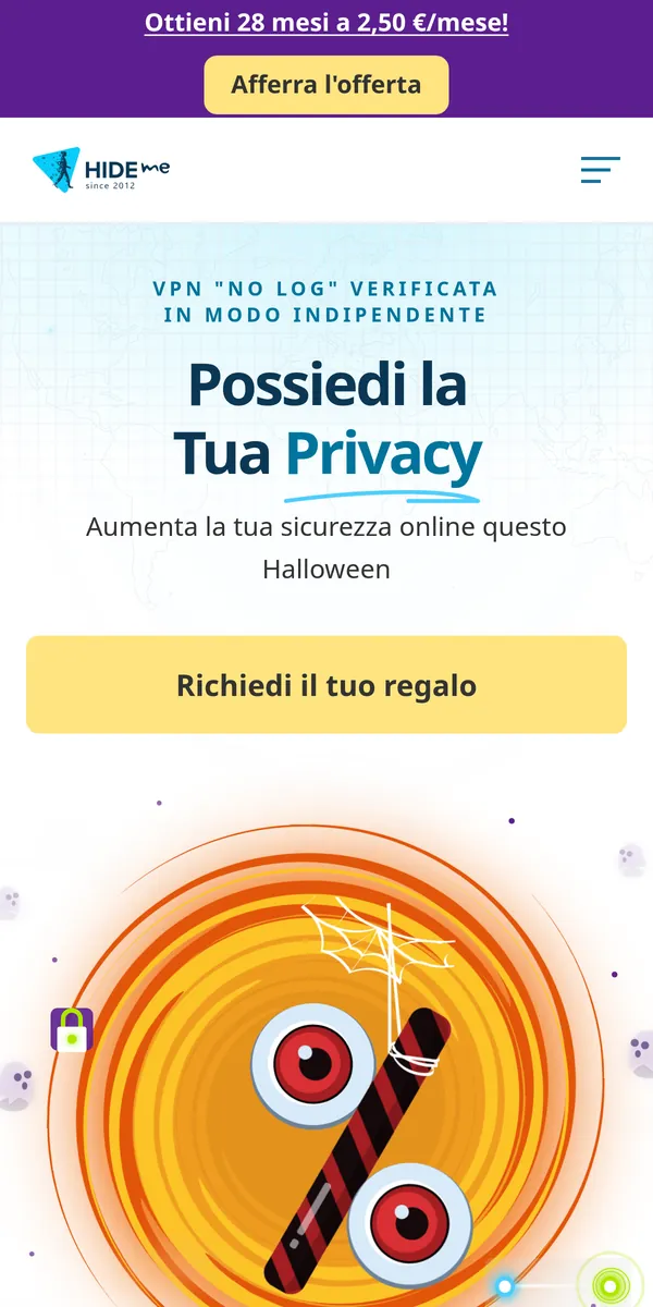 Homepage di hide.me su smartphone – alla prova: miglior VPN in Italia