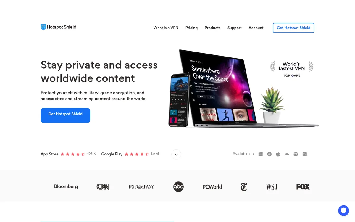 Homepage di Hotspot Shield su computer – alla prova: miglior VPN in Italia