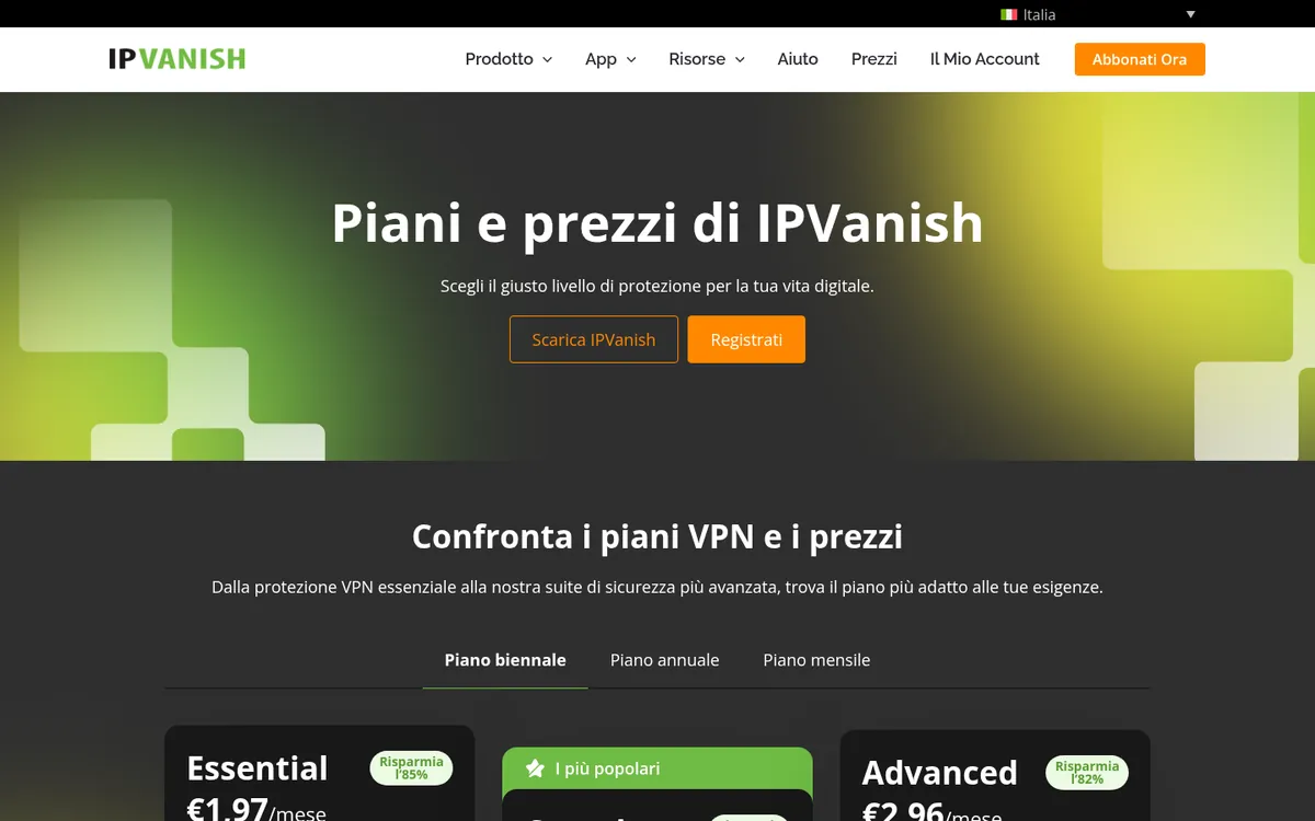 Pagina dei prezzi di IPVanish – alla prova: miglior VPN in Italia
