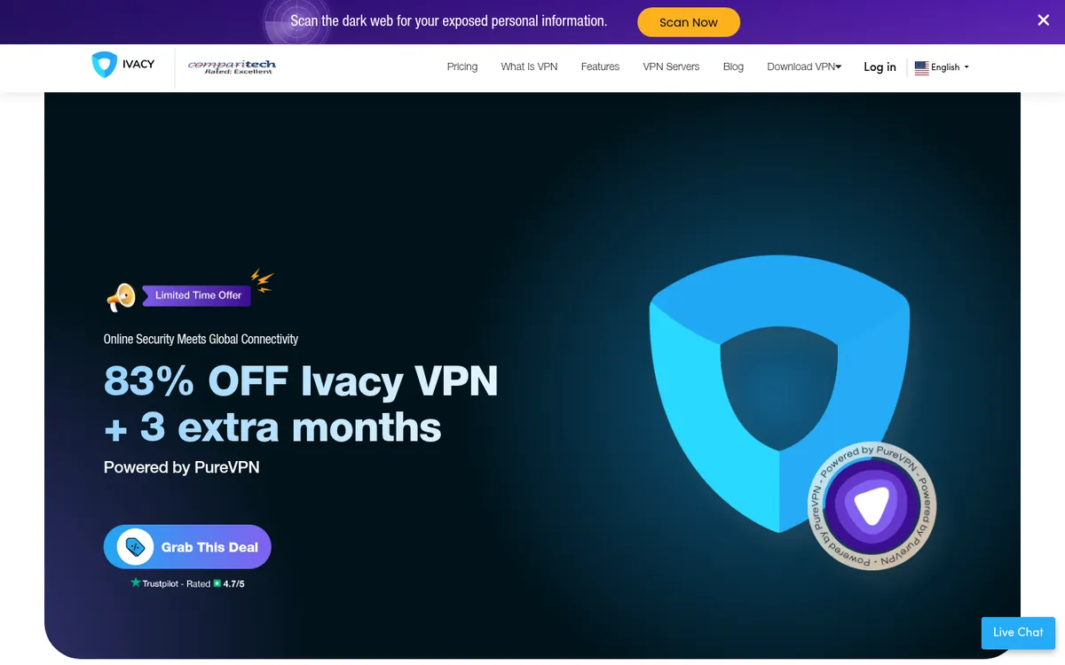 Homepage di Ivacy su computer – alla prova: miglior VPN in Italia