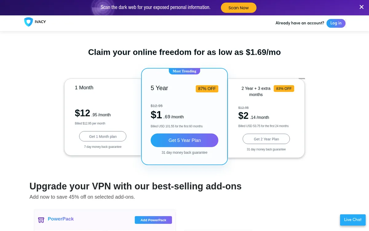 Pagina dei prezzi di Ivacy – alla prova: miglior VPN in Italia