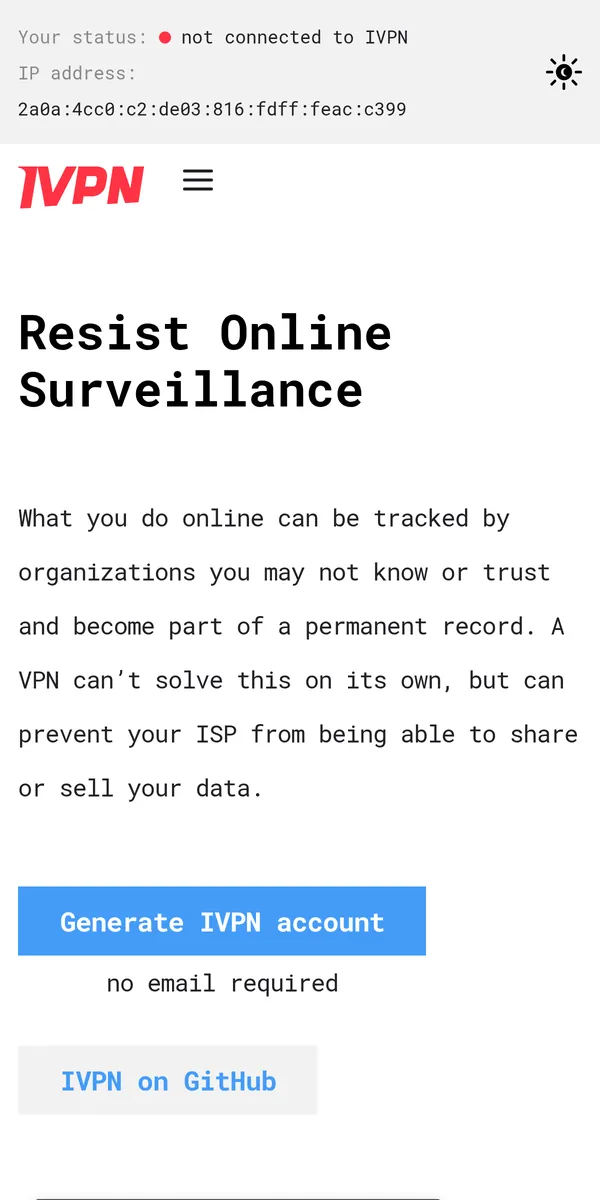 Homepage di IVPN su smartphone – alla prova: miglior VPN in Italia