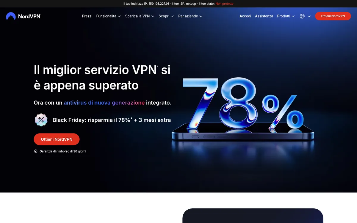 Homepage di NordVPN su computer – alla prova: miglior VPN in Italia