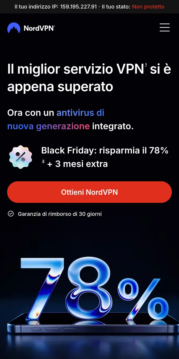 Homepage di NordVPN su smartphone – alla prova: miglior VPN in Italia