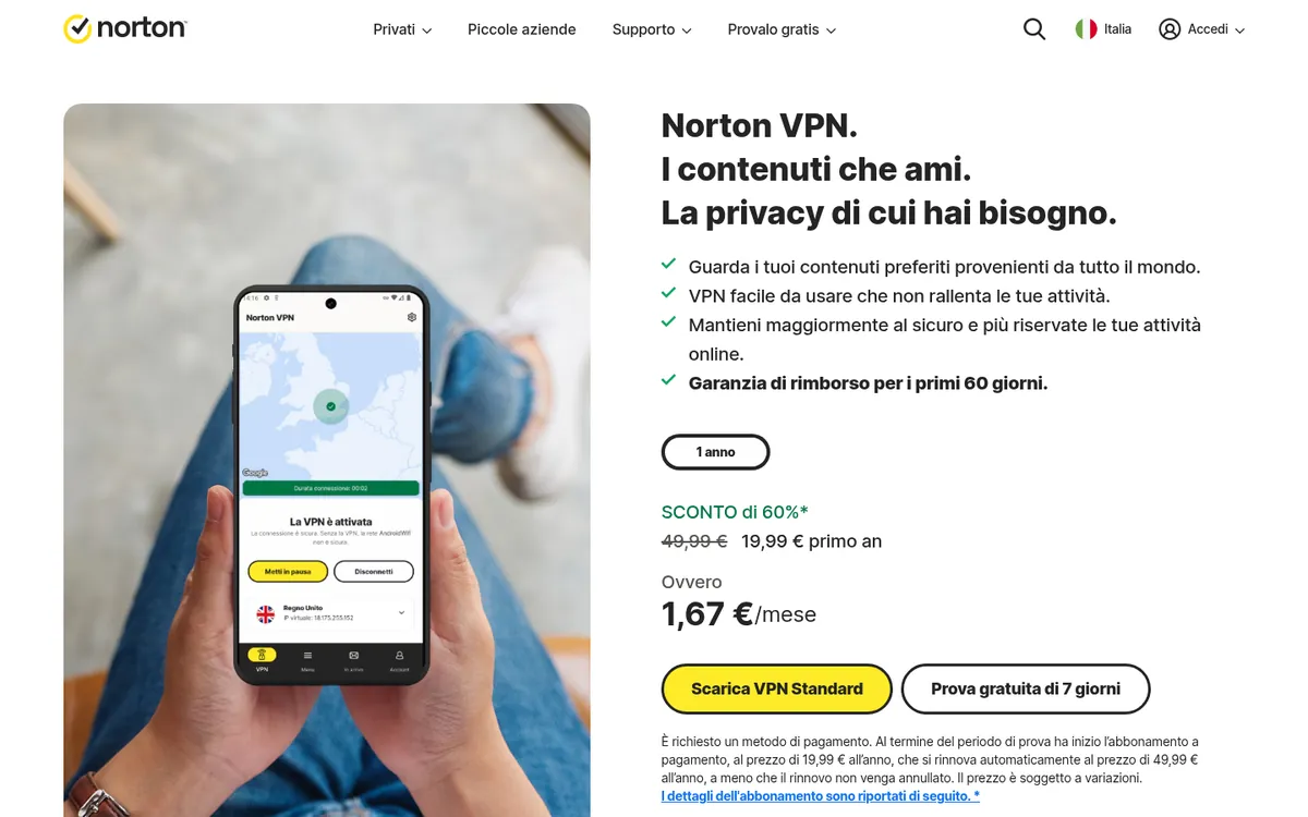 Homepage di Norton VPN su computer – alla prova: miglior VPN in Italia