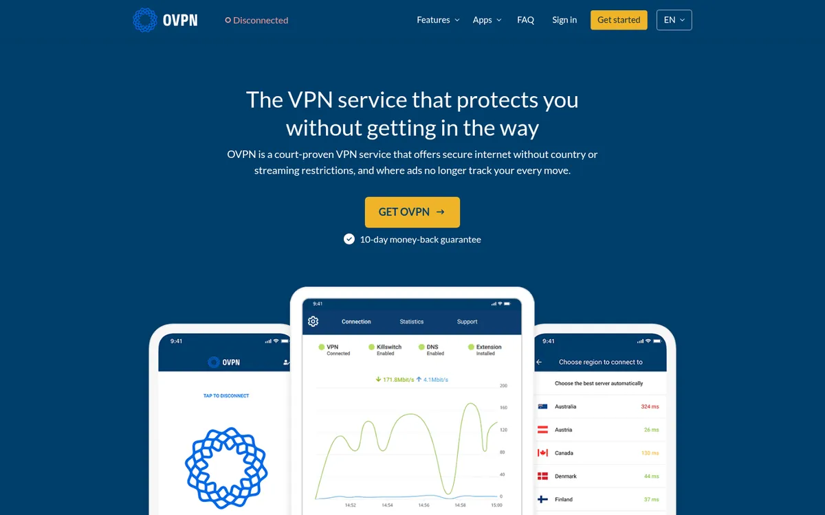 Homepage di OVPN su computer – alla prova: miglior VPN in Italia