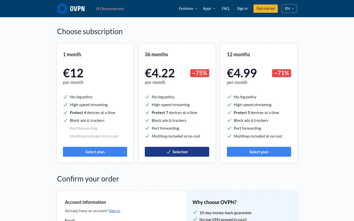 Pagina dei prezzi di OVPN – alla prova: miglior VPN in Italia