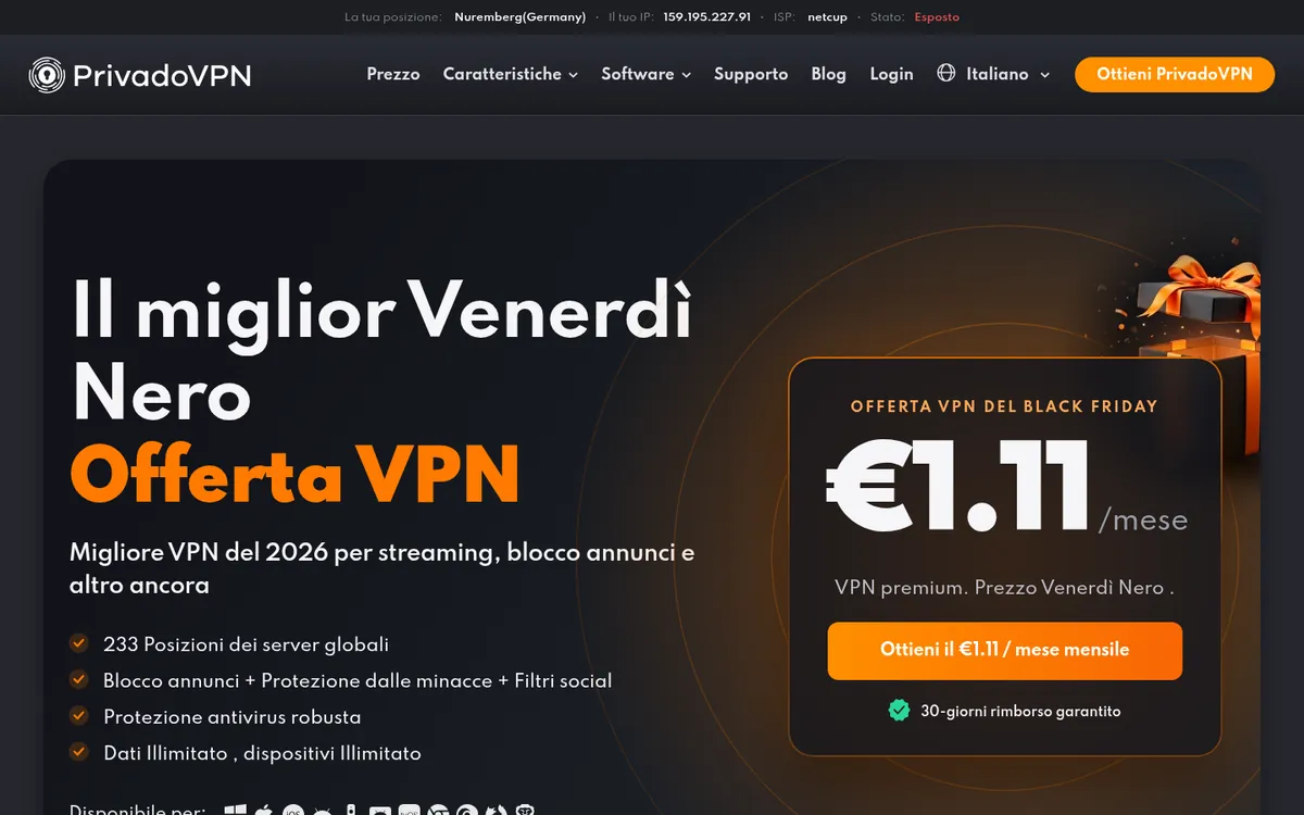 Homepage di PrivadoVPN su computer – alla prova: miglior VPN in Italia