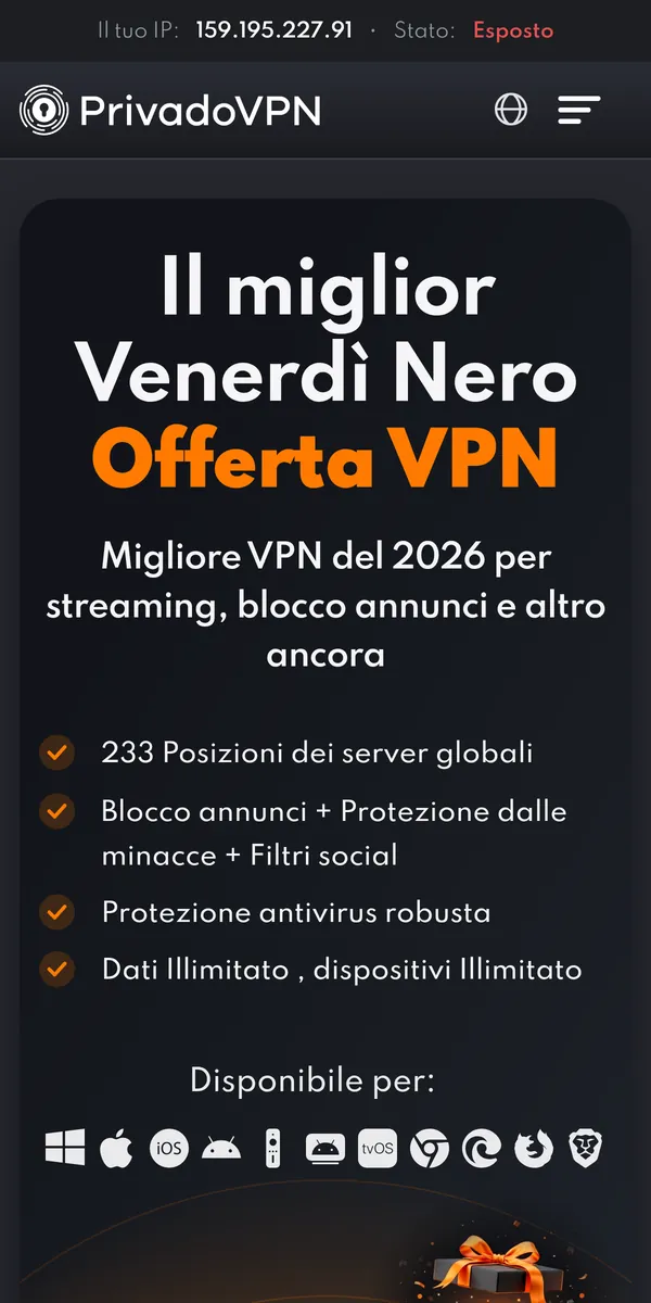 Homepage di PrivadoVPN su smartphone – alla prova: miglior VPN in Italia