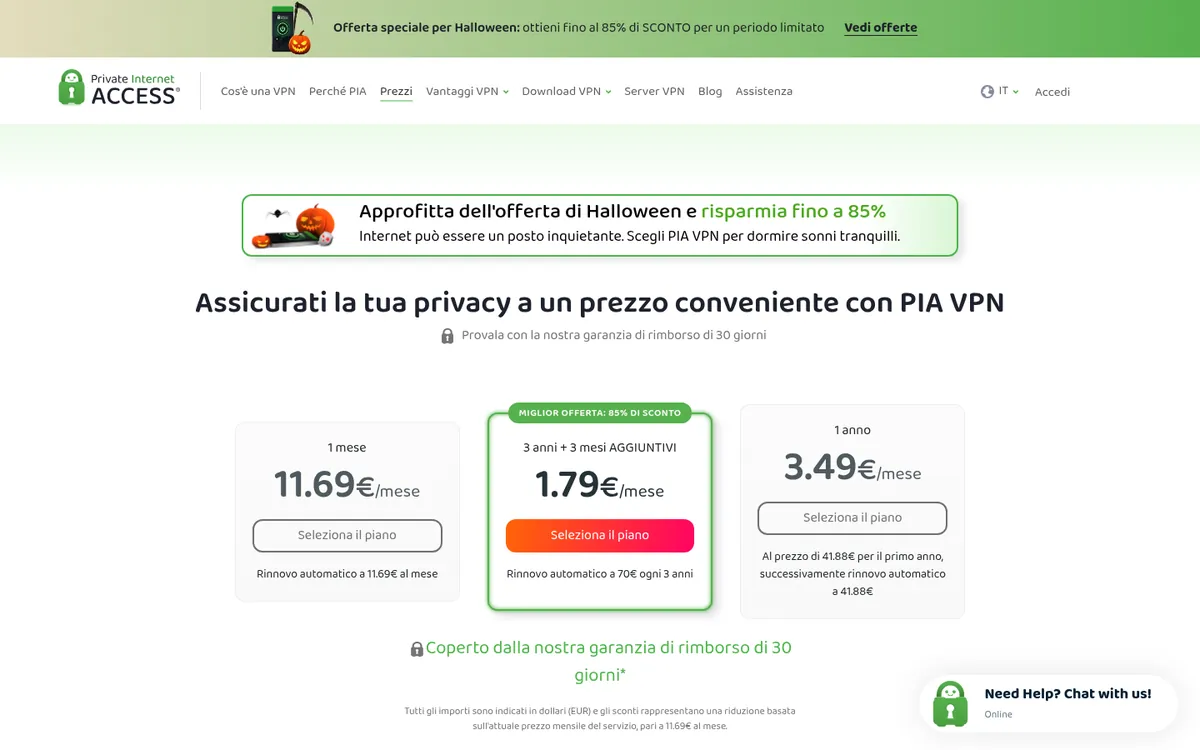 Pagina dei prezzi di Private Internet Access – alla prova: miglior VPN in Italia