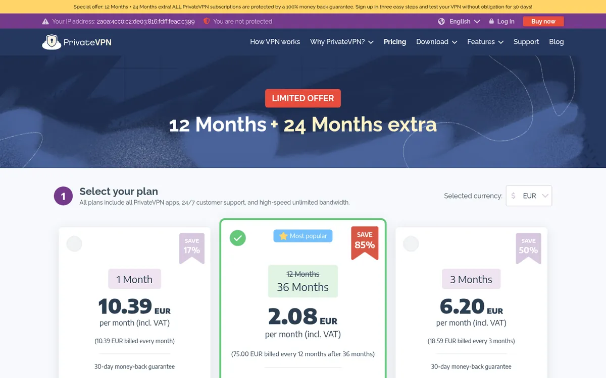 Pagina dei prezzi di PrivateVPN – alla prova: miglior VPN in Italia
