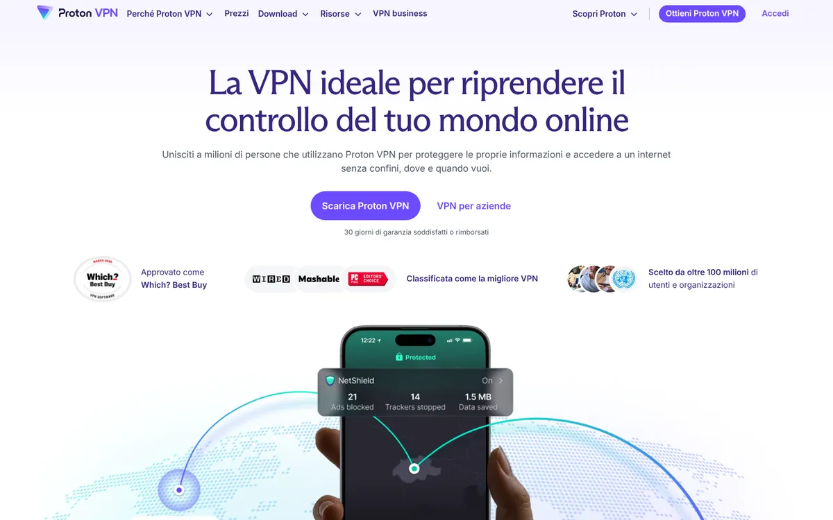Homepage di Proton VPN su computer – alla prova: miglior VPN in Italia