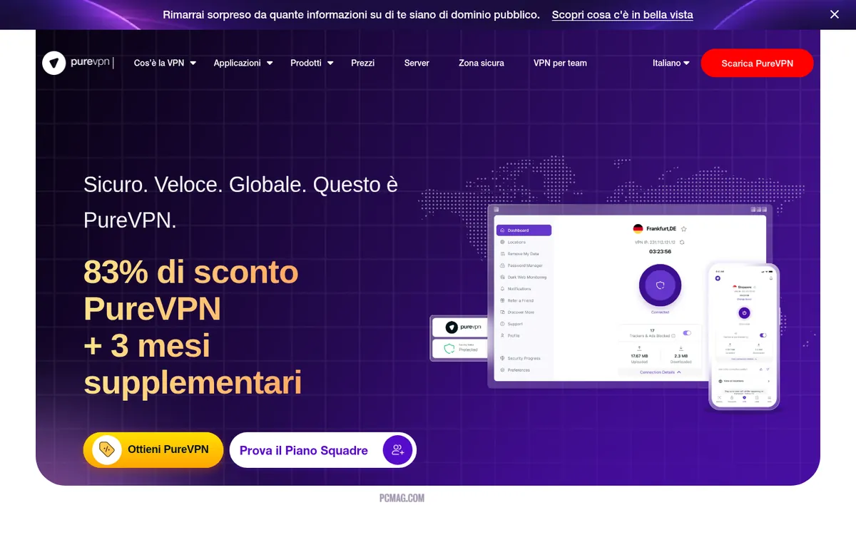 Homepage di PureVPN su computer – alla prova: miglior VPN in Italia