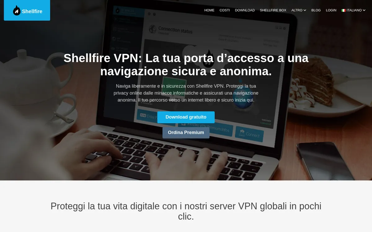 Homepage di Shellfire VPN su computer – alla prova: miglior VPN in Italia