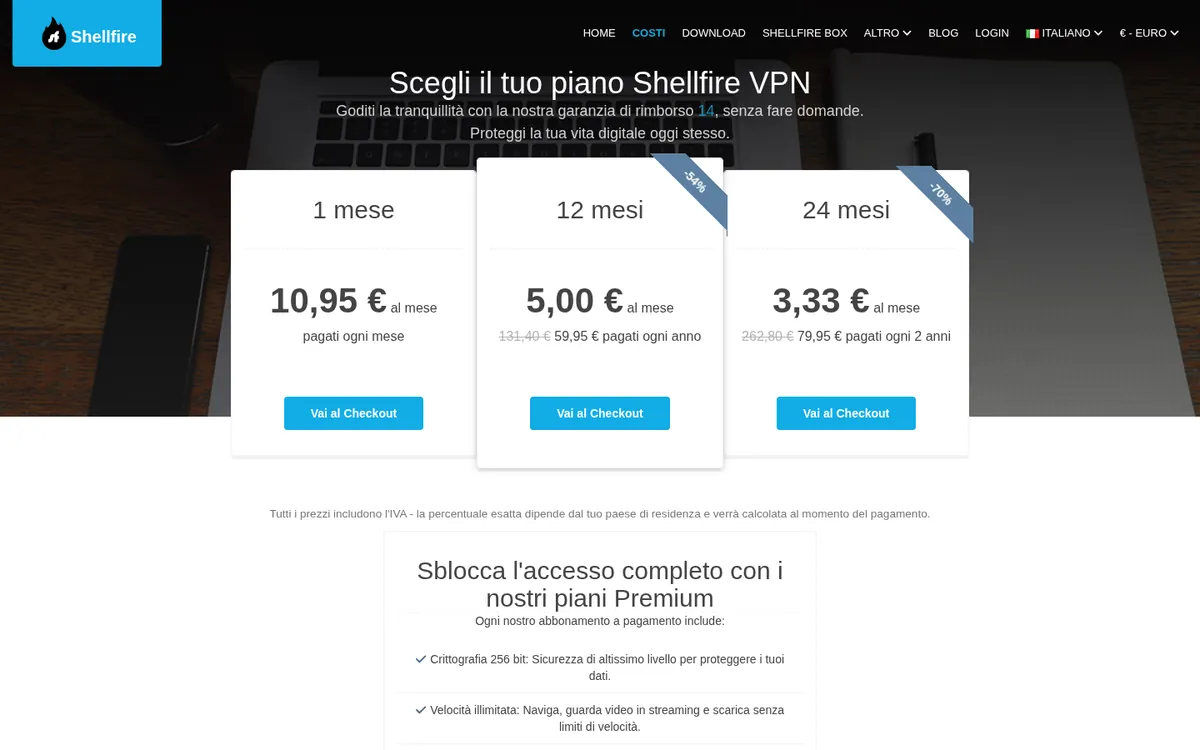 Pagina dei prezzi di Shellfire VPN – alla prova: miglior VPN in Italia
