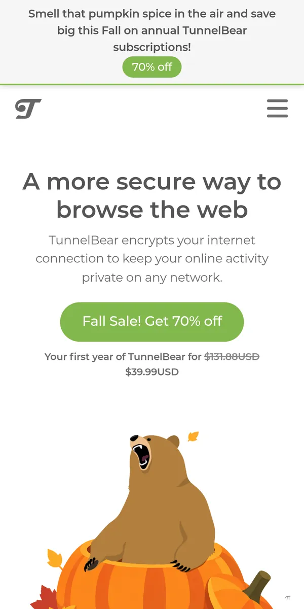 Homepage di TunnelBear su smartphone – alla prova: miglior VPN in Italia