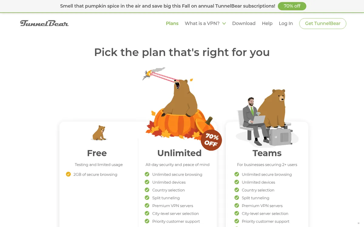 Pagina dei prezzi di TunnelBear – alla prova: miglior VPN in Italia