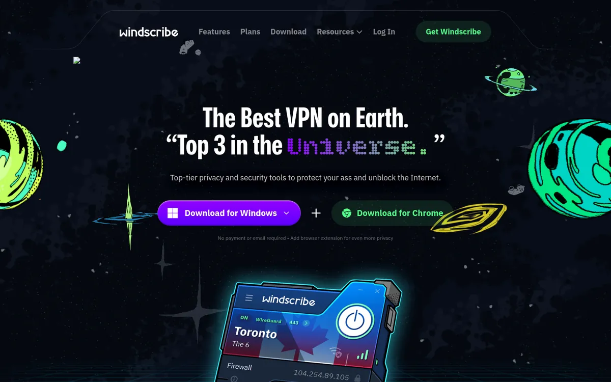 Homepage di Windscribe su computer – alla prova: miglior VPN in Italia