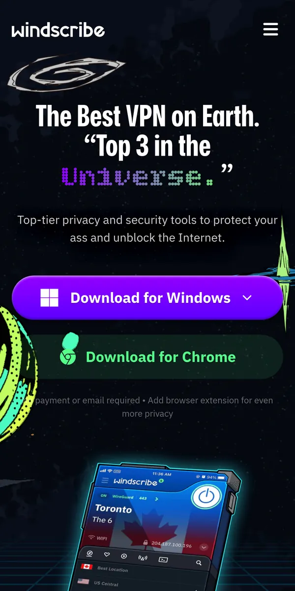 Homepage di Windscribe su smartphone – alla prova: miglior VPN in Italia